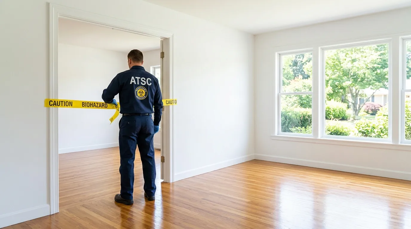 Certified biohazard cleanup crew performing Trauma Scene Cleanup in Sharon